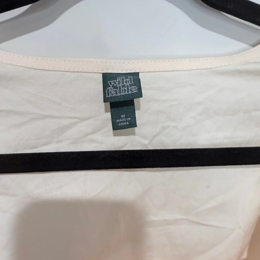 WILD FABLE Square‎ Neck Tie Front Long Sleeve Cropped Blouse Top Peach Size M